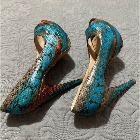 Pour La Victoire Snakeskin Peep-Toe Platform Heels – Size 8.5 - Picture 9 of 17